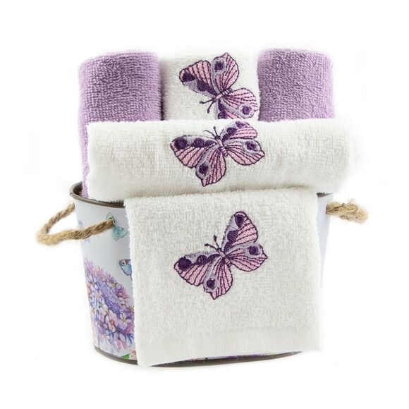Gold Coast Butterfly Garden Embroidered Cotton Washcloth Set with Decorative Tin - Picture 1 of 9
